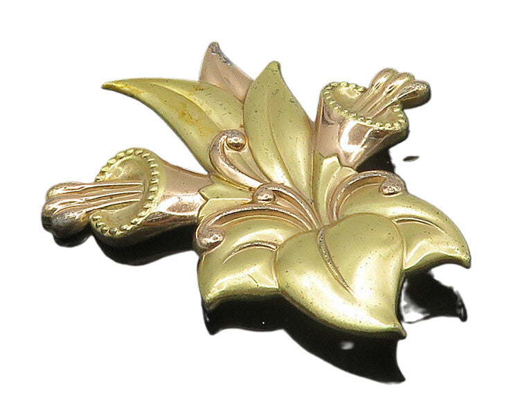 925 Sterling Silver  Vintage Gold Plated Two Tone Floral Brooch Pin  BP7170