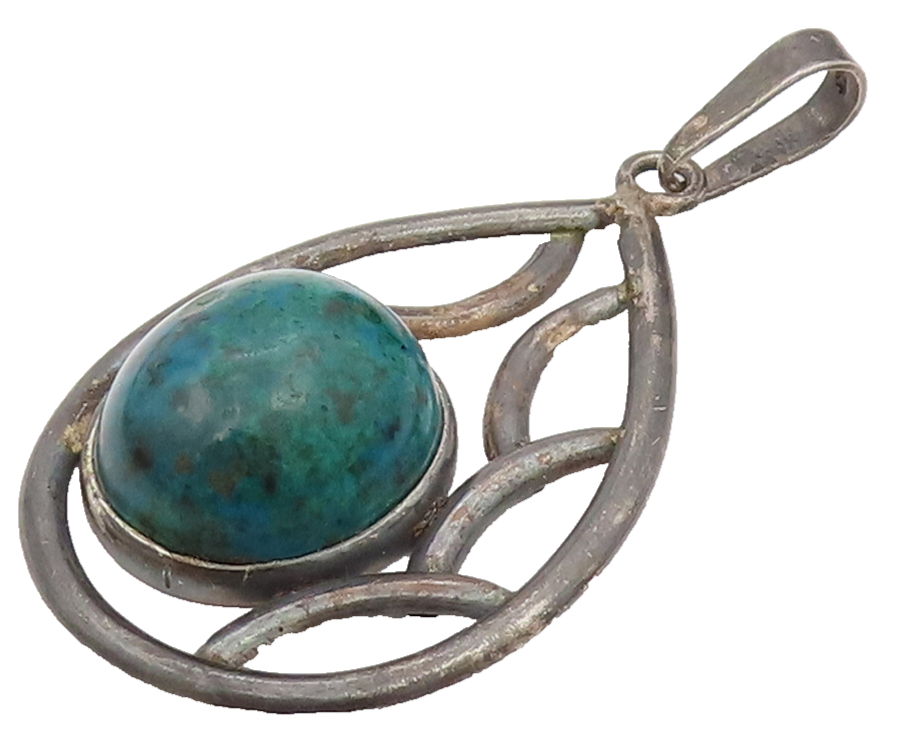 ISRAEL 925 Sterling Silver  Vintage Malachite Teardrop Pendant  PT22068