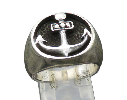 925 Sterling Silver  Vintage Ship Anchor Nautical Motif Band Ring Sz 8 RG22640