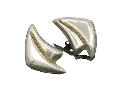 MEXICO 925 Sterling Silver  Vintage Two Tone Rope Twist Drop Earrings  EG9458