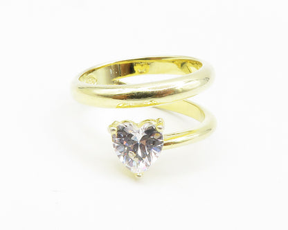 925 Sterling Silver Cubic Zirconia Heart Gold Plated Band Ring Sz 6 RG14786