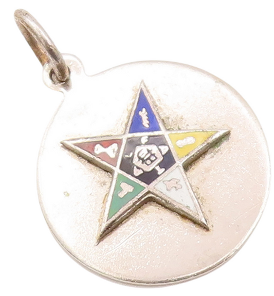 925 Sterling Silver Vintage Pendant Multicolor Enameled Carved Star Coin PT23170