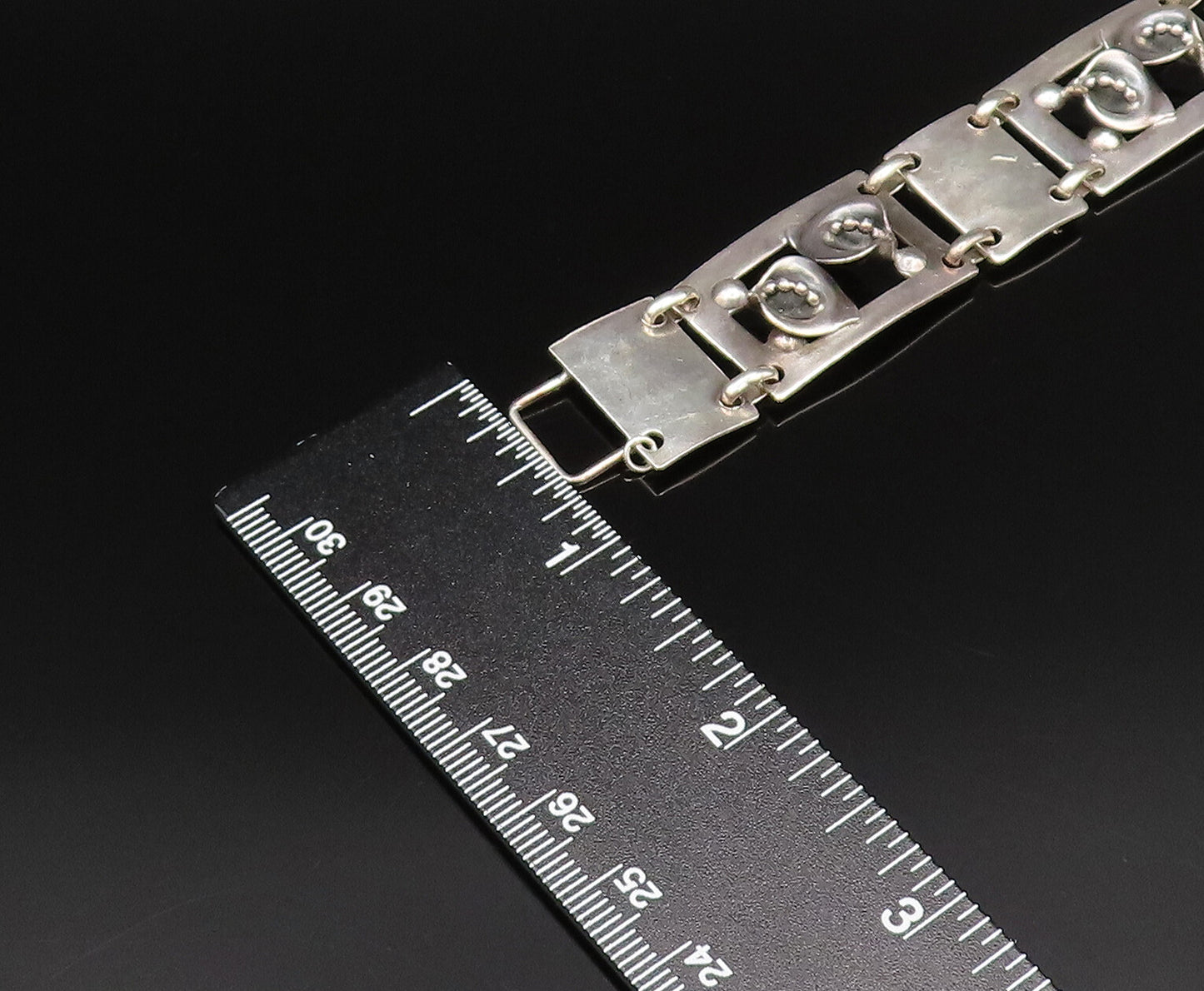 925 Sterling Silver Vintage 3D Flowers Hammered Rectangle Link Bracelet BT9593