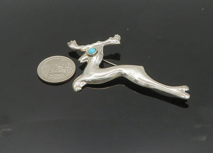 MEXICO 925 Sterling Silver  Vintage Turquoise Eye Reindeer Brooch Pin  BP8262