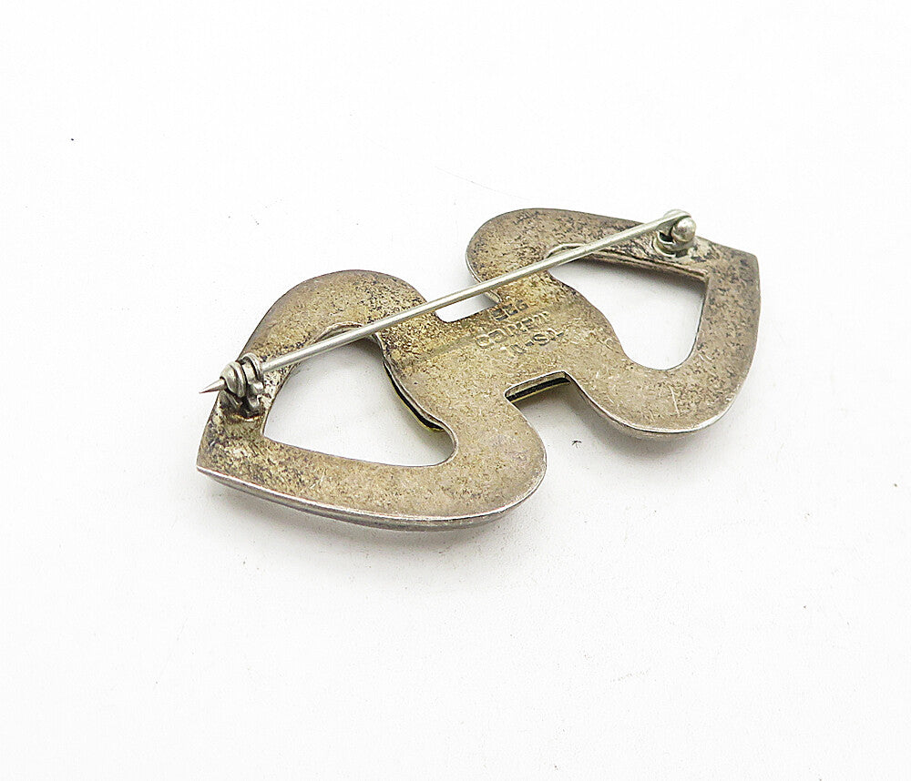 MEXICO 925 Sterling Silver  Vintage Two Tone Love Hearts Brooch Pin  BP1465