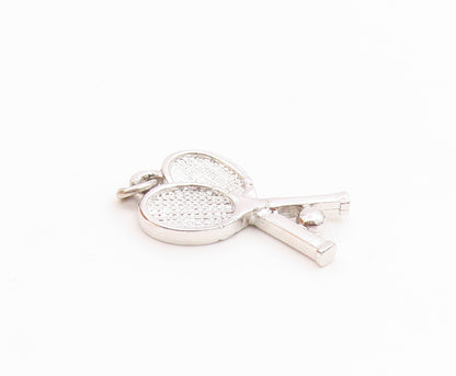 925 Sterling Silver Vintage Double Tennis Racket Sports Charm Pendant  PT20525