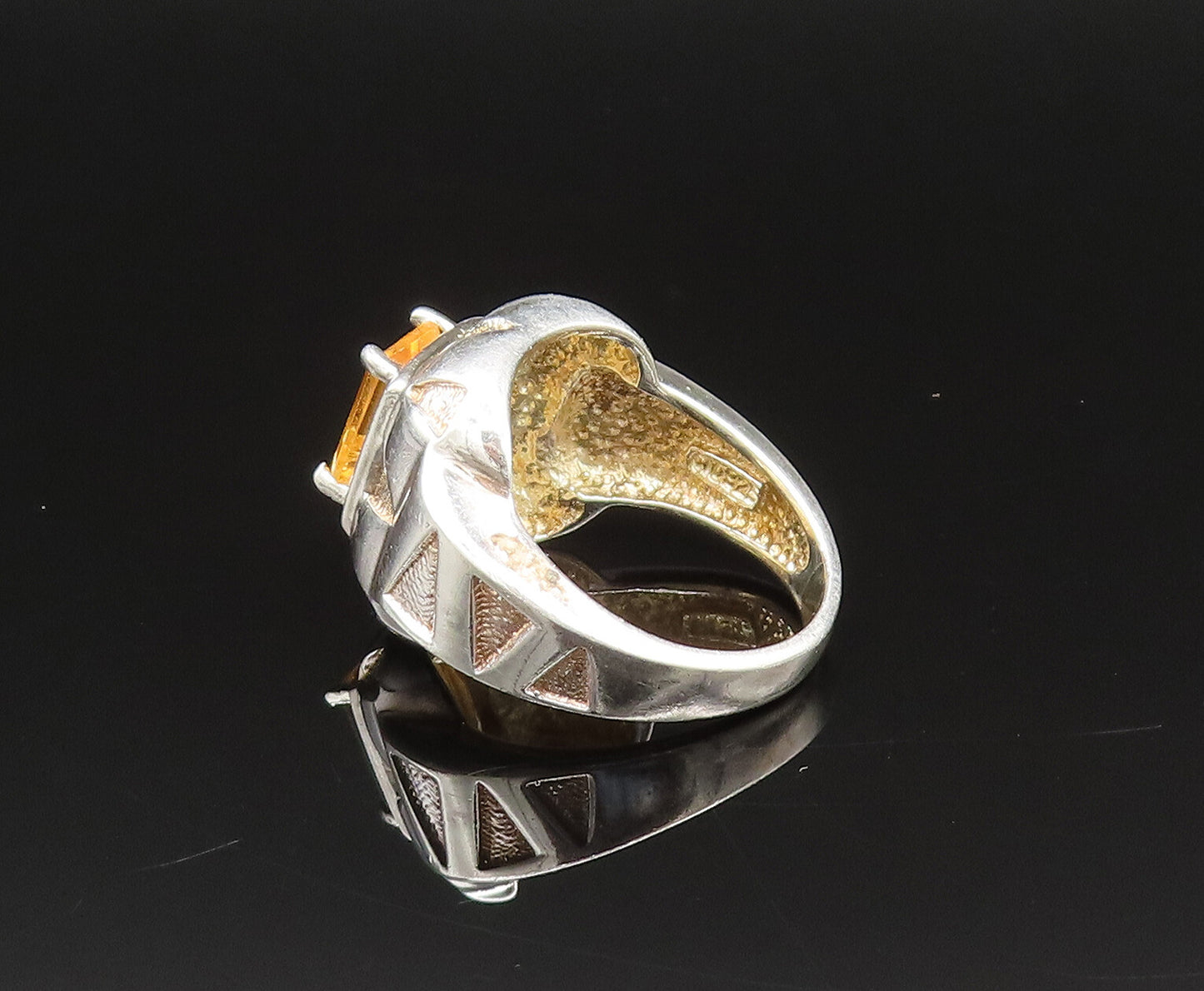925 Sterling Silver Vintage Engraved Frame Citrine Square Ring Sz 7.5 RG25571