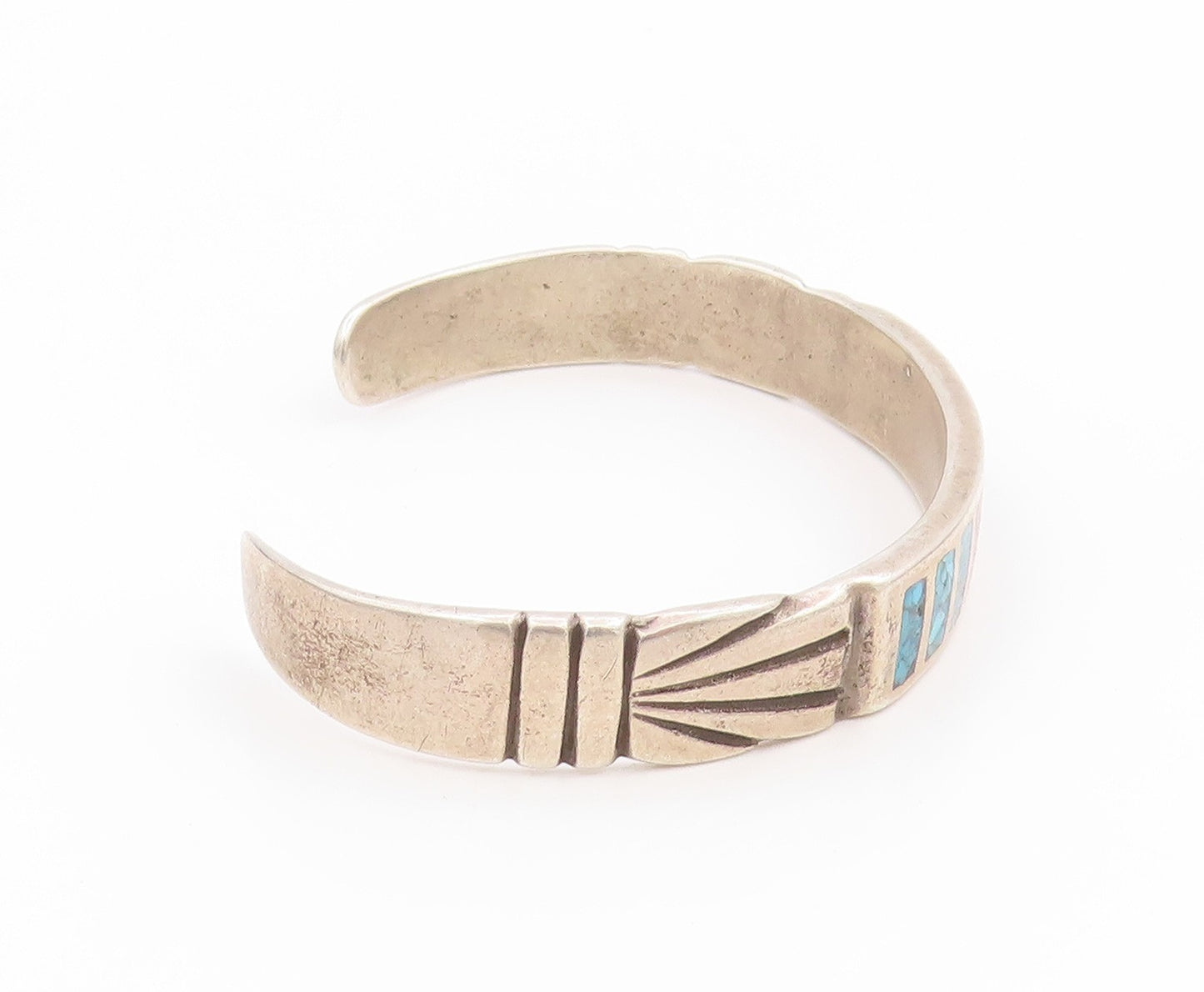 925 Sterling Silver Vintage Bracelet NAVAJO ZUNI Crushed Gemstone Inlay  BT11778