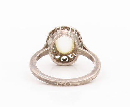 925 Sterling Silver Vintage Ring Gemstone Swirly Heart Carved  Sz 7  RG31897