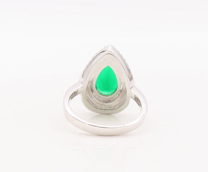 925 Sterling Silver Vintage Ring Drop Cut Green Halo White CZ  Sz 7  RG29882
