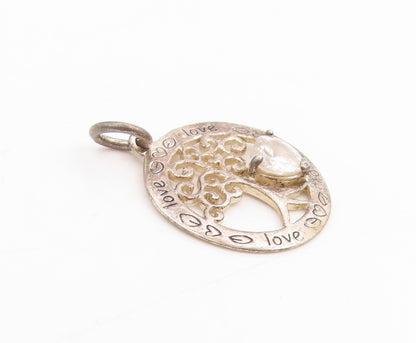 925 Sterling Silver Vintage Pendant Heart Shaped Topaz Tree Of Life  PT25364