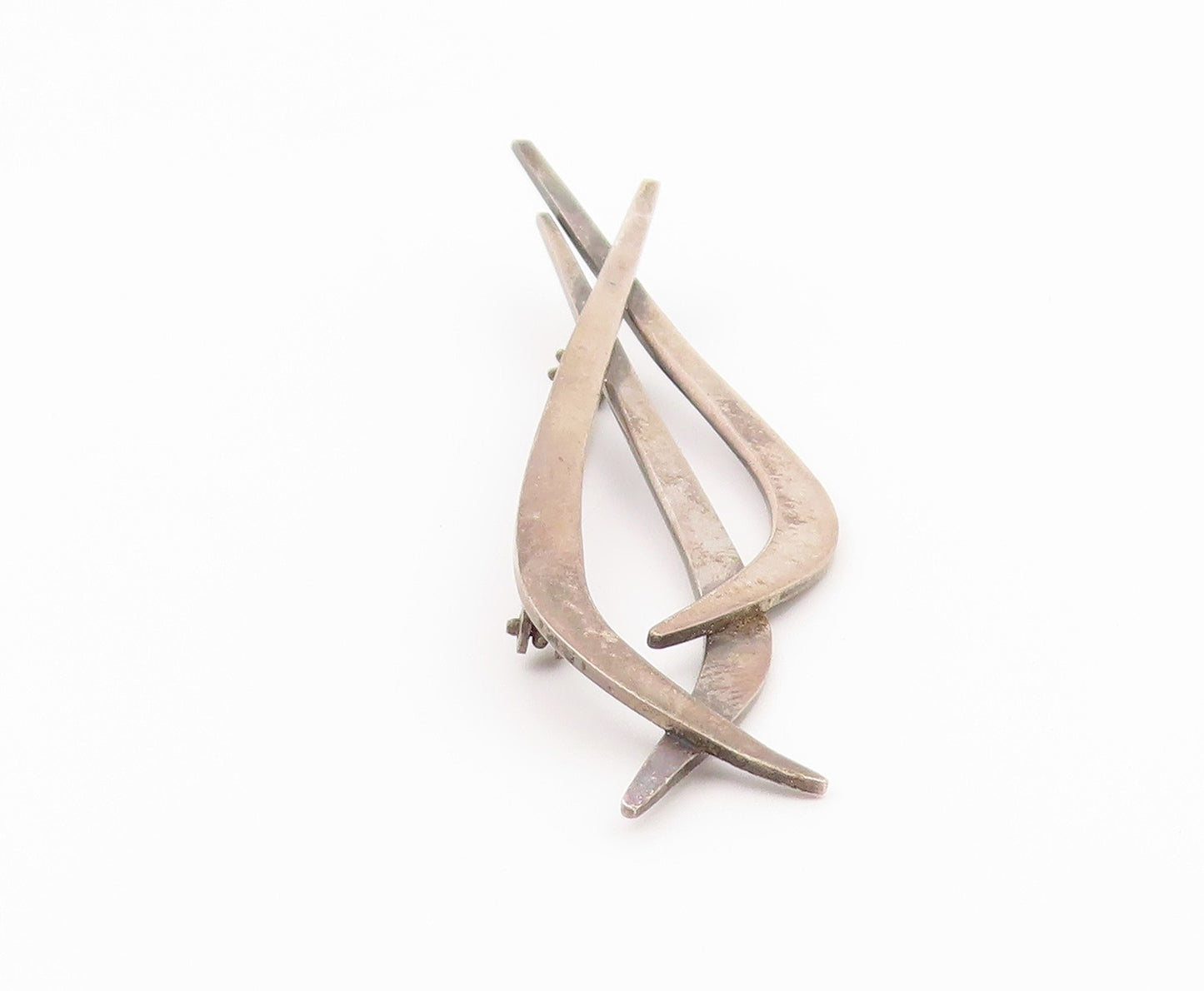 925 Sterling Silver Vintage Brooch Pin Modernist Sculptural Ribbon Wave  BP12614