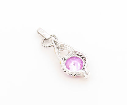 925 Sterling Silver Vintage Pendant Two Tone Amethyst Twisted Cable Drop PT26615
