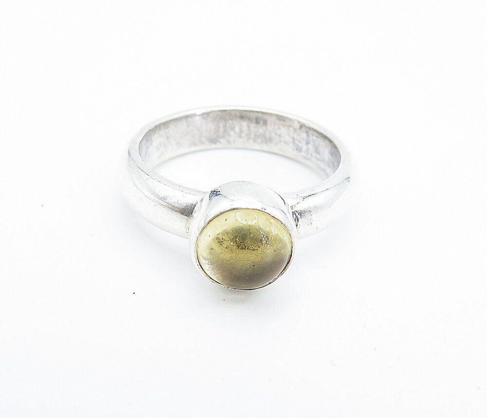 925 Sterling Silver Cabochon Cut Yellow Topaz Solitaire Ring Sz 6 RG6937