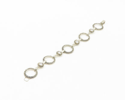 925 Sterling Silver  Shiny Cubic Zirconia & Marcasite Chain Bracelet  BT6827