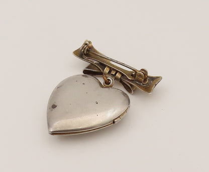 925 Silver  Vintage US Army Ribbon Love Heart Brooch Pin (OPENS)  BP10203