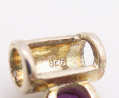 925 Sterling Silver Vintage Pendant Solid Round Cut Amethyst & Cylinders PT23548