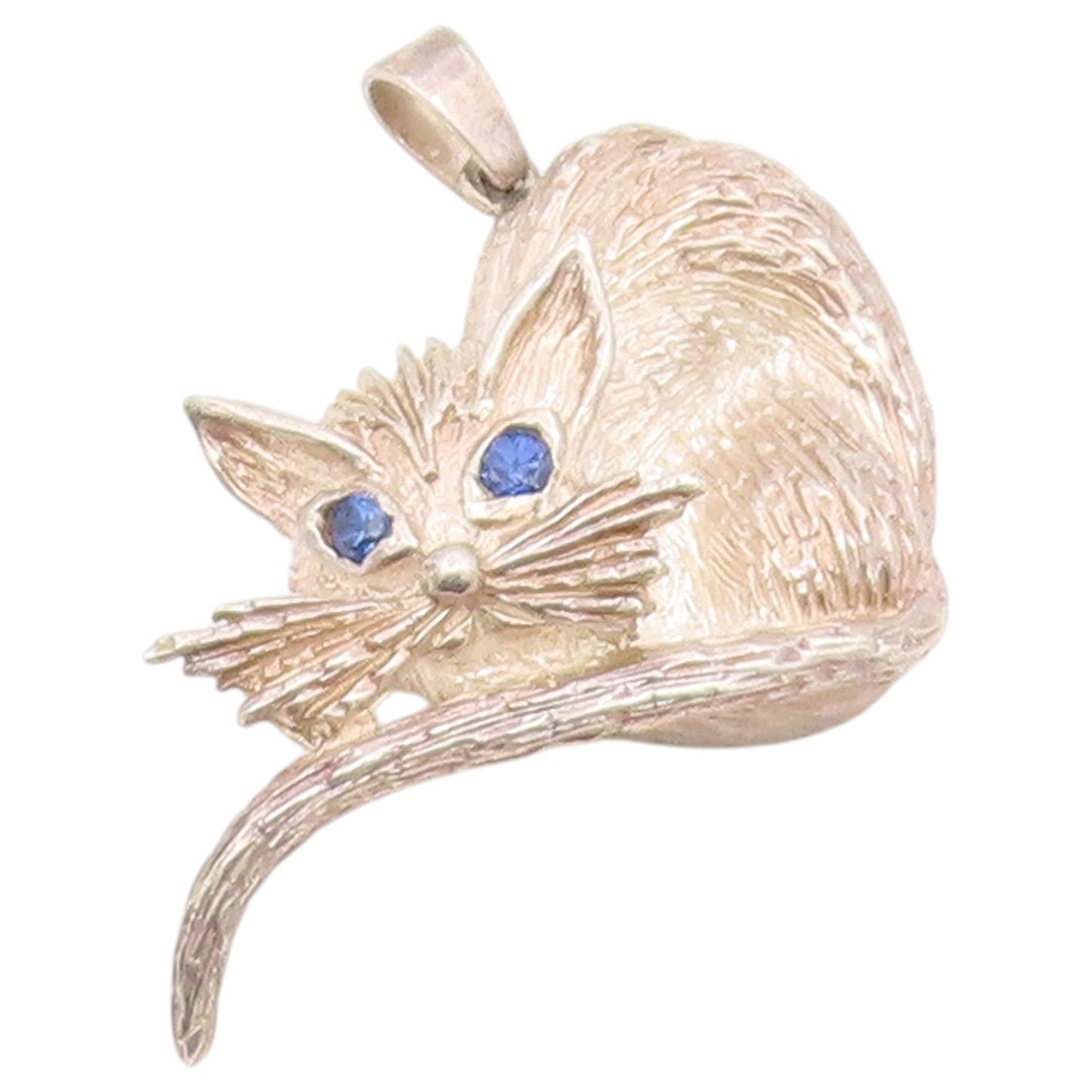 925 Sterling Silver Vintage Pendant Sapphire Eyed Sculpted Feline Charm  PT26598