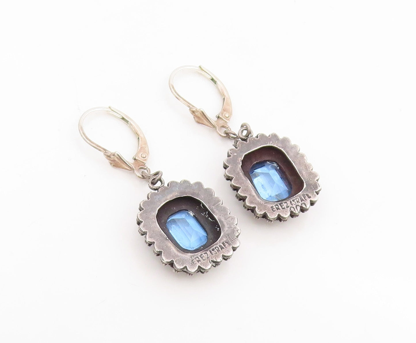 925 Sterling Silver Vintage Earrings ISRAEL Blue Topaz Lever Back  EG14166