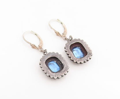 925 Sterling Silver Vintage Earrings ISRAEL Blue Topaz Lever Back  EG14166
