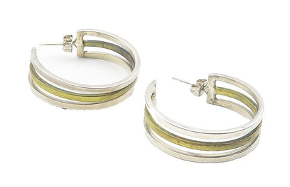 MEXICO 925 Sterling Silver  Vintage Two Tone Shiny J Hoop Earrings  EG6222