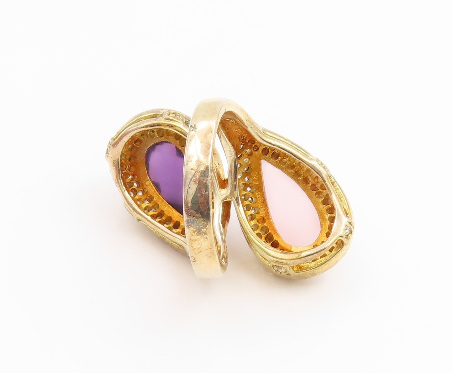 925 Sterling Silver Vintage Ring Gold Plated Amethyst Rose Quartz Sz 9.5 RG35392