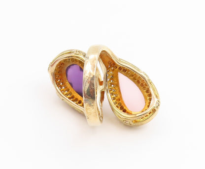 925 Sterling Silver Vintage Ring Gold Plated Amethyst Rose Quartz Sz 9.5 RG35392