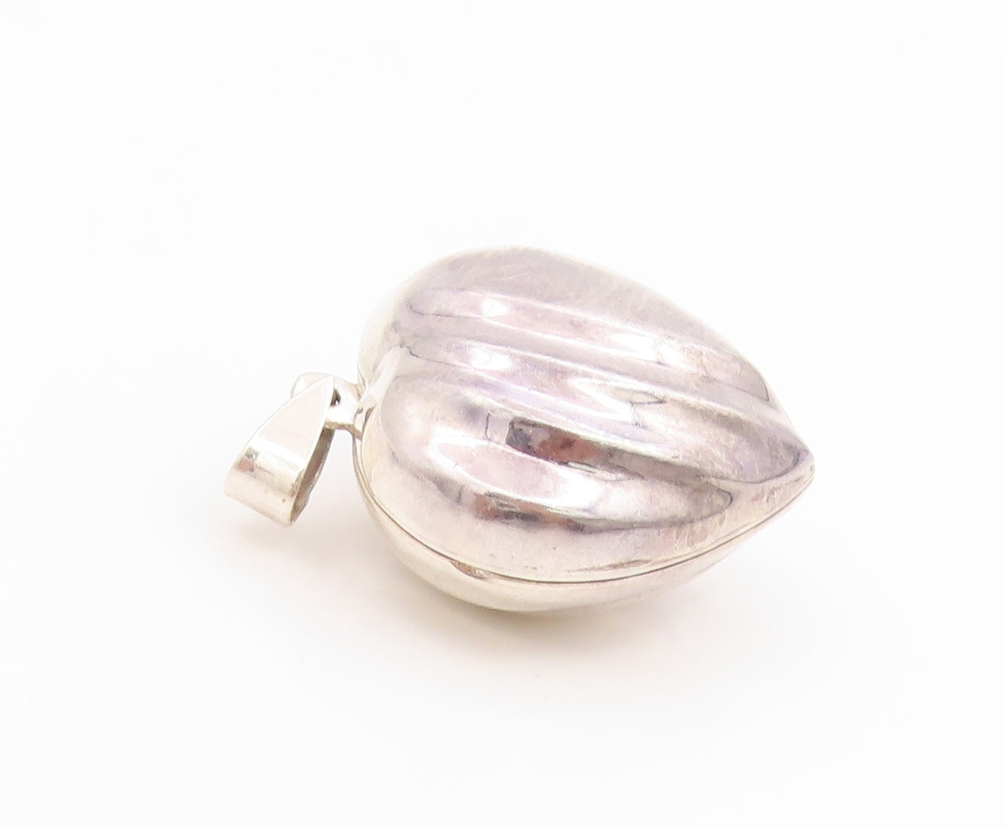 925 Sterling Silver Vintage Pendant Modernist Ribbed Love Heart OPENS  PT26129