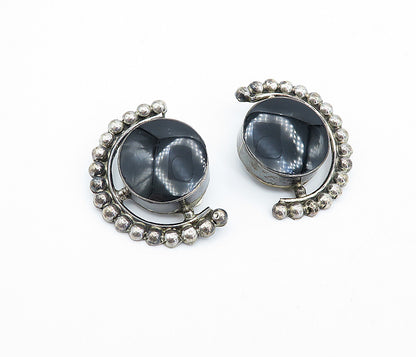 MEXICO 925 Sterling Silver Vintage Black Onyx Non Pierce Earrings EG2173