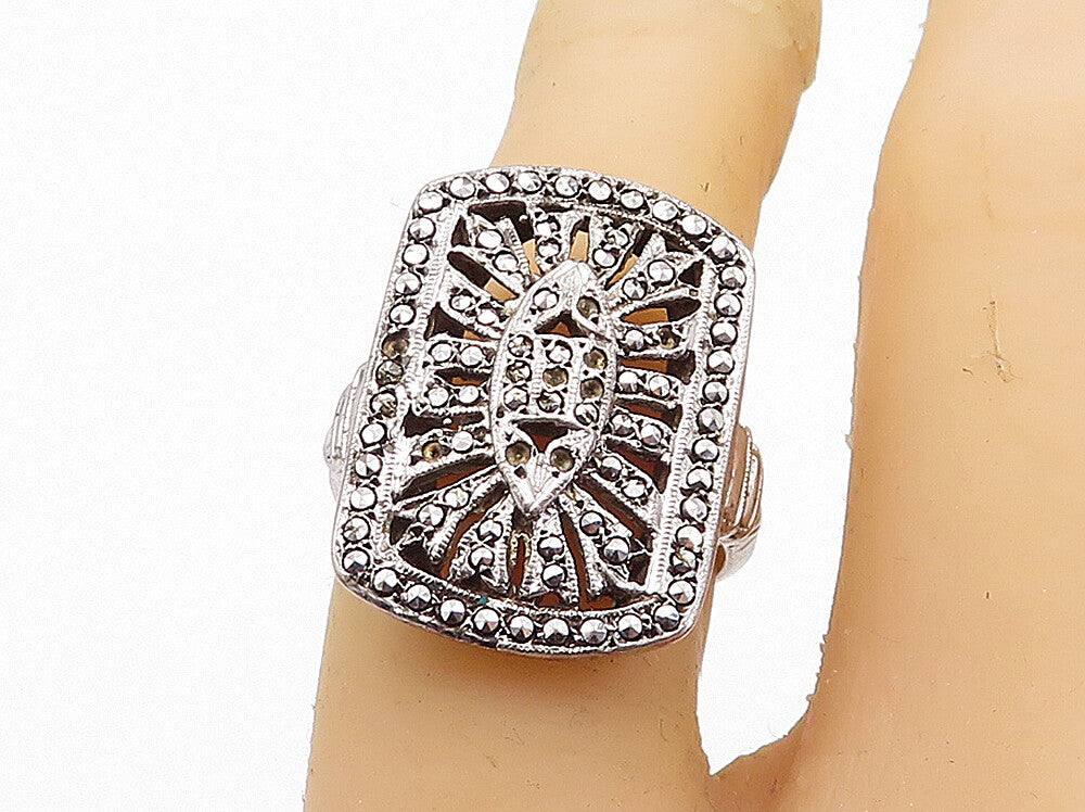 925 Sterling Silver  Vintage Sparkling Open Design Cocktail Ring Sz 6  RG6104