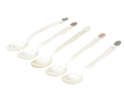 GERMANY 925 Silver  Vintage 5 Pcs Enamel Detail Espresso Spoon Set  TR2515