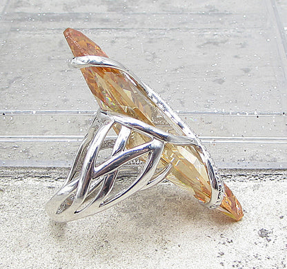 925 Silver  Marquise Cut Faceted Citrine Wrapped Solitaire Ring Sz 7  RG1594