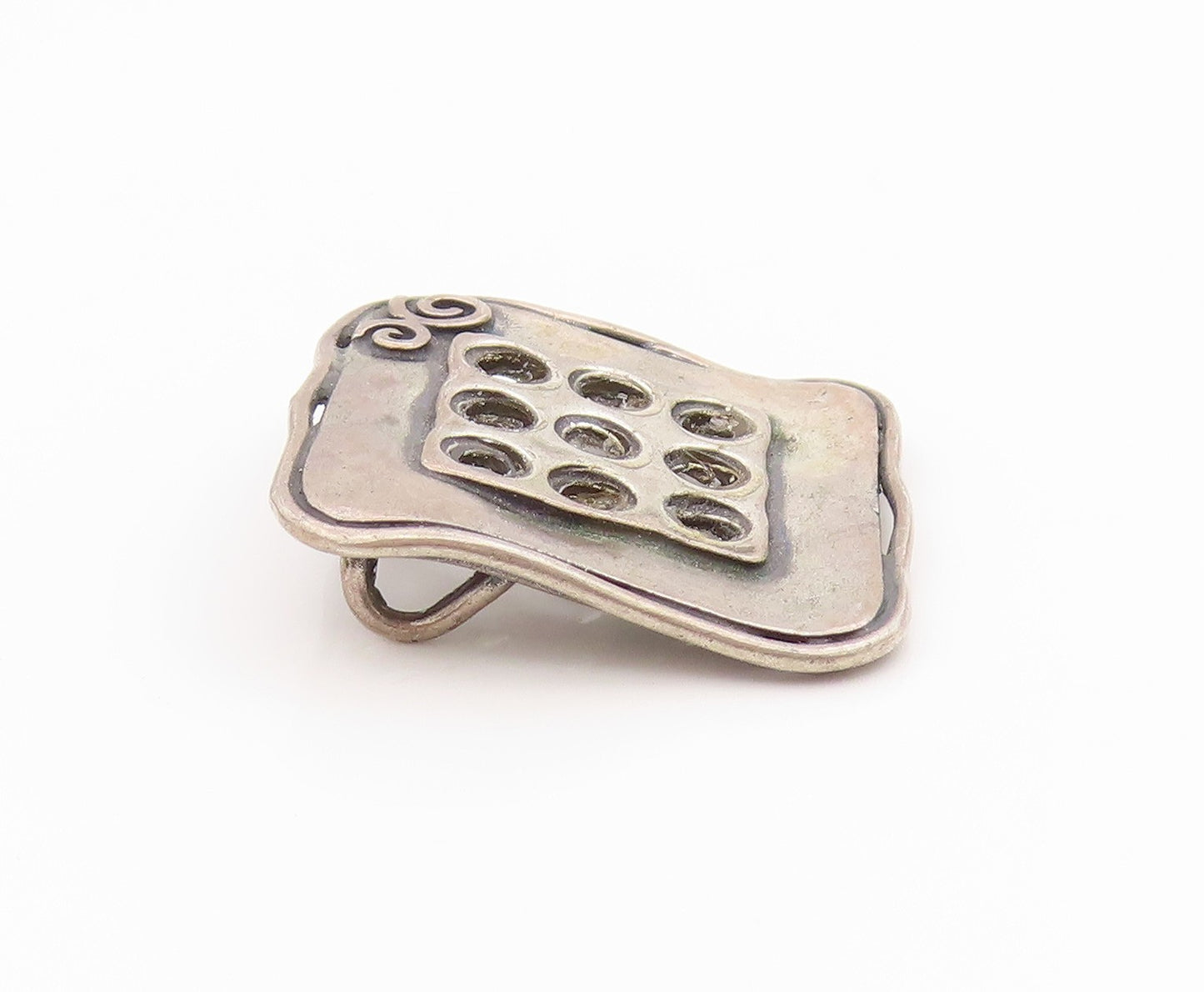 925 Sterling Silver Vintage Pendant Etched Geometric Cut Out Design  PT24822