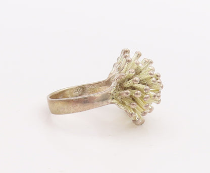 925 Sterling Silver Vintage Ring Solid Spikey Flower Design Sz 8.5 RG28953