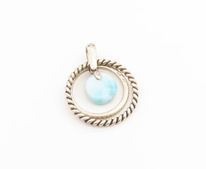 925 Sterling Silver Vintage Pendant Classic Larimar Twisted Rope Circle  PT26557