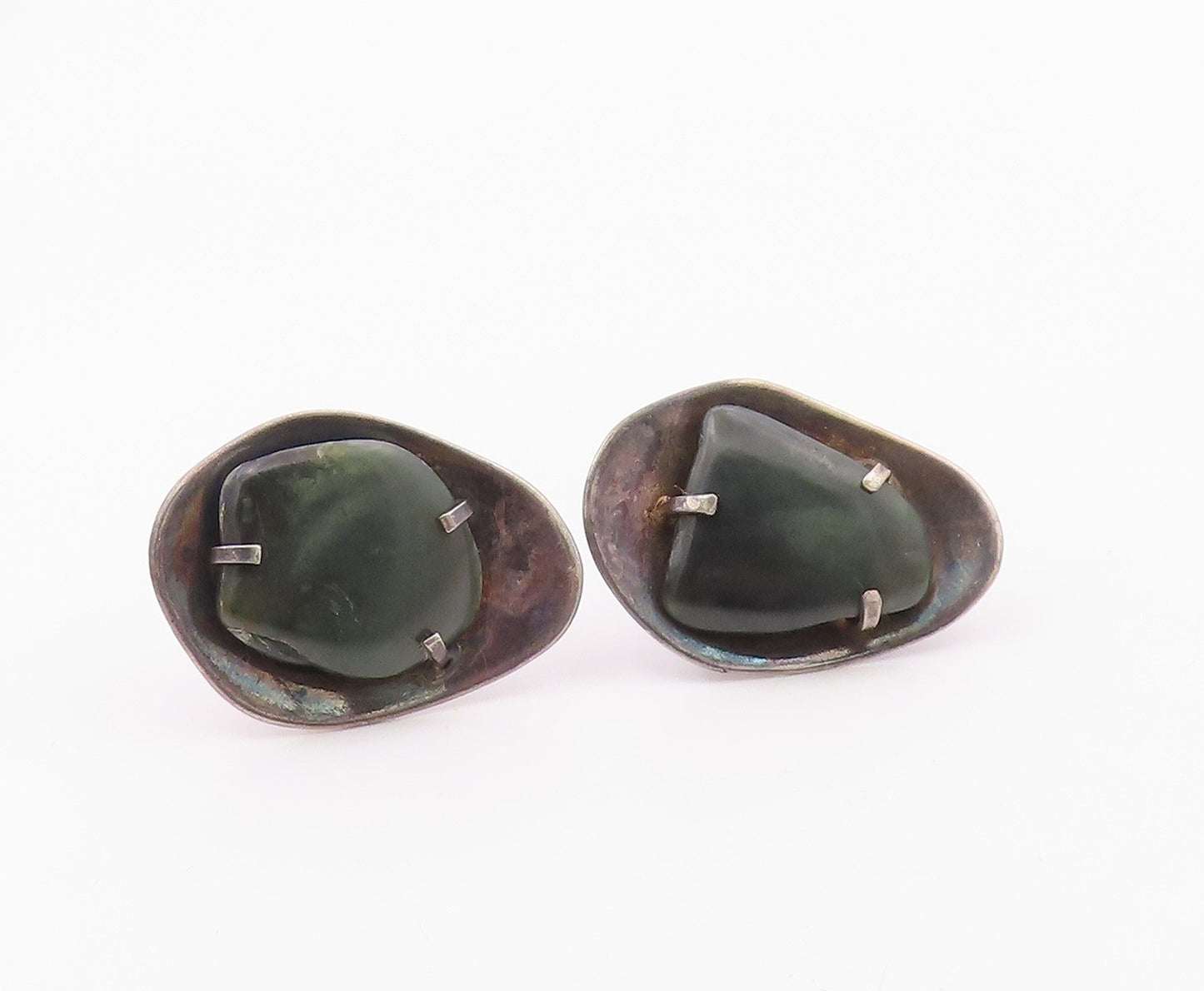 925 Sterling Silver  Vintage Prong Set Jasper Dark Tone Cuff Links  TR1732
