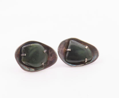 925 Sterling Silver  Vintage Prong Set Jasper Dark Tone Cuff Links  TR1732