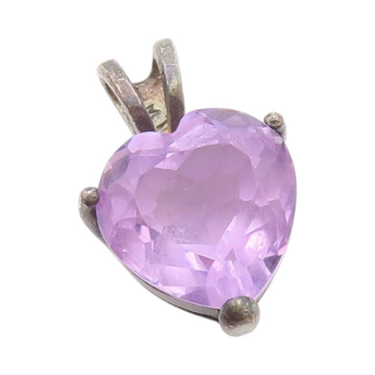 925 Sterling Silver Vintage Pendant Faceted Amethyst Love Heart Charm  PT24957