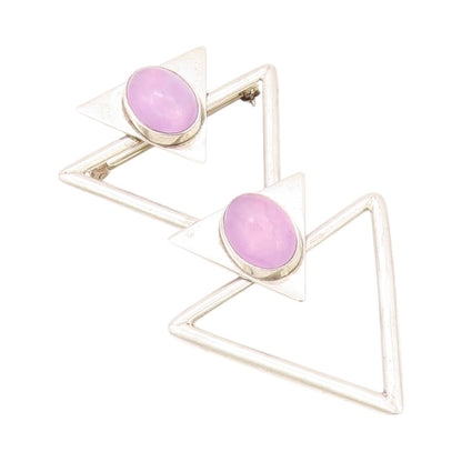 925 Sterling Silver Vintage Brooch Modernist Oval Gemstone Arrows Cutout BP11577