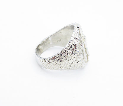 925 Sterling Silver  Vintage Crucifix Religious Cocktail Ring Sz 9  RG5549