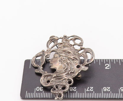 925 Sterling Silver Vintage Brooch Pin Girl Face With Flying Hair  BP11110