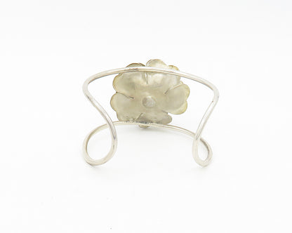 DESIGNER 925 Silver  Vintage Sculpted Flower Motif Shiny Cuff Bracelet  BT7815