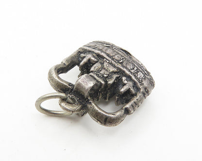 925 Sterling Silver  Vintage Dark Tone Sculpted Detail Drop Pendant  PT9357