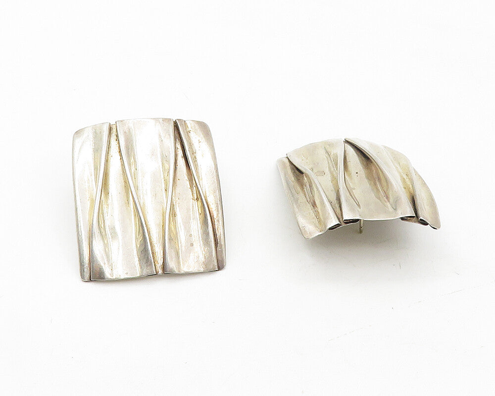 925 Sterling Silver  Vintage Shiny Sculpted Square Drop Earrings  EG5464