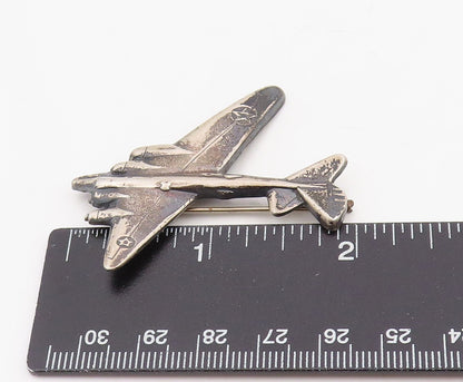 925 Sterling Silver Vintage Brooch Pin Carved Military Bomber Aircraft  BP12329