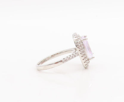 925 Sterling Silver Vintage Ring Rectangle Cut Blue Halo White CZ  Sz 8  RG28979