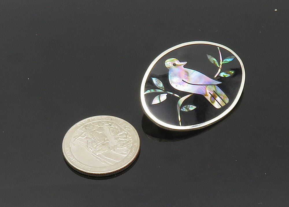 CII MEXICO 925 Sterling Silver Vintage Abalone Black Onyx Bird Brooch Pin BP8265