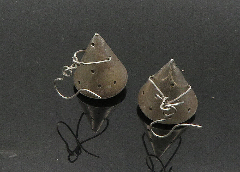 925 Sterling Silver  Vintage Dotted Cone Shape Heavy Drop Earrings  EG10227