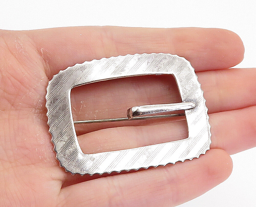 925 Sterling Silver  Vintage Shiny Etched Belt Buckle Motif Brooch Pin  BP2771