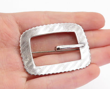 925 Sterling Silver  Vintage Shiny Etched Belt Buckle Motif Brooch Pin  BP2771